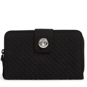 Vera Bradley Classic Black RFID Turnlock Durable Lightweight Microfiber Wallet